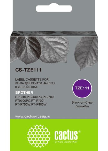 Картридж ленточный Cactus CS-TZE111 TZe-111 черный для Brother 1010/1280/1280VP/2700VP