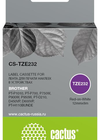 Картридж ленточный Cactus CS-TZE232 TZe-232 черный для Brother PT-P1010, PT-P700, P750W, P900W, P950W, PT-D210, D450VP, D600VP, PT-H110BUNDE