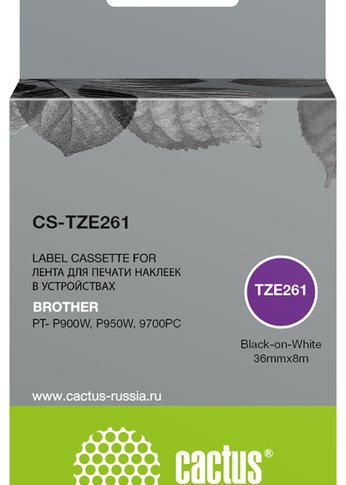 Картридж ленточный Cactus CS-TZE261 TZe-261 черный для Brother PT- P900W, P950W, 9700PC