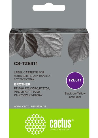 Картридж ленточный Cactus CS-TZE611 TZe-611 черный для Brother 1010/1280/1280VP/2700VP