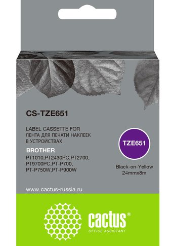 Картридж ленточный Cactus CS-TZE651 TZe-651 черный для Brother 1010/1280/1280VP/2700VP