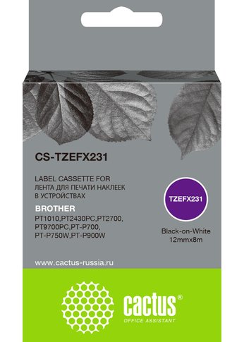 Картридж ленточный Cactus CS-TZEFX231 TZe-FX231 черный для Brother 1010/1280/1280VP/2700VP