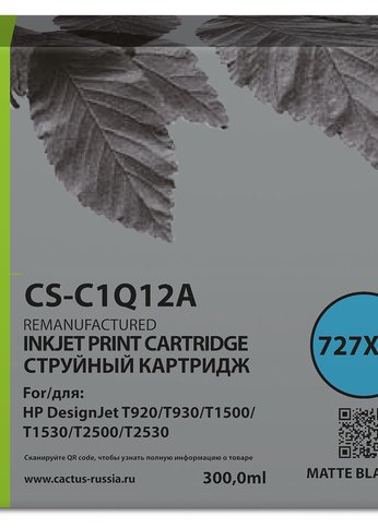 Картридж струйный Cactus CS-C1Q12A №727 черный (300мл) для HP Designjet T920/T930/T1500/T1530