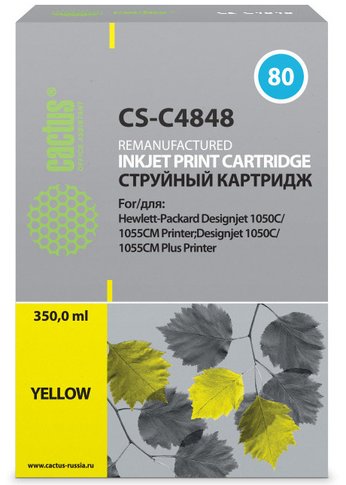 Картридж струйный Cactus CS-C4848 №80 желтый (400мл) для HP DJ 1050C/1055CM/1000