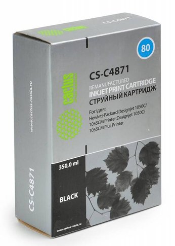 Картридж струйный Cactus CS-C4871 №80 черный для HP DJ 1050C/1055CM/1000