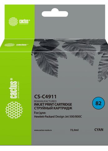 Картридж струйный Cactus CS-C4911 №82 голубой (72мл) для HP DJ 500/800C