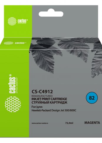 Картридж струйный Cactus CS-C4912 №82 пурпурный (72мл) для HP DJ 500/800C