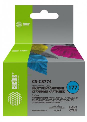 Картридж струйный Cactus CS-C8774 №177 светло-голубой (11.4мл) для HP PS 3213/3313/8253/C5183/C6183/C6283/C7183/C7283/C8183/D7163/D7263/D7363/D7463