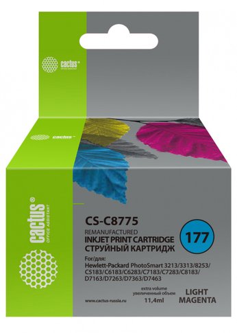 Картридж струйный Cactus CS-C8775 №177 светло-пурпурный (11.4мл) для HP PS 3213/3313/8253/C5183/C6183/C6283/C7183/C7283/C8183/D7163/D7263/D7363/D7463