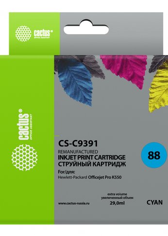 Картридж струйный Cactus CS-C9391 №88 голубой (29мл) для HP DJ Pro K550