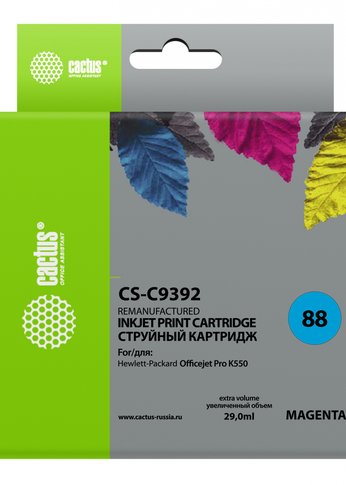 Картридж струйный Cactus CS-C9392 №88 пурпурный (29мл) для HP DJ Pro K550