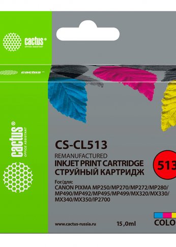 Картридж струйный Cactus CS-CL513 многоцветный (15мл) для Canon Pixma MP240/MP250