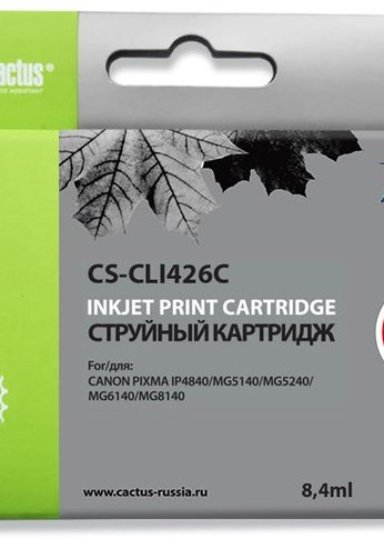 Картридж струйный Cactus CS-CLI426C голубой (8.4мл) для Canon Pixma MG5140/5240/6140/8140/MX884