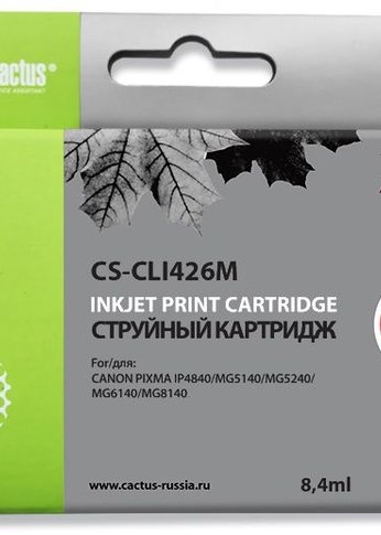 Картридж струйный Cactus CS-CLI426M пурпурный (8.4мл) для Canon Pixma MG5140/5240/6140/8140/MX884