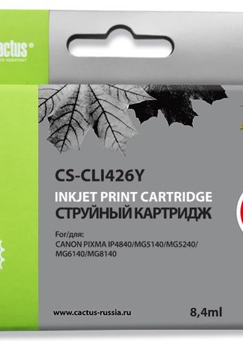 Картридж струйный Cactus CS-CLI426Y желтый (8.4мл) для Canon Pixma MG5140/5240/6140/8140/MX884