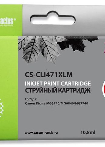 Картридж струйный Cactus CS-CLI471XLM пурпурный (10.8мл) для Canon TS5040/MG5740/MG6840/MG7740