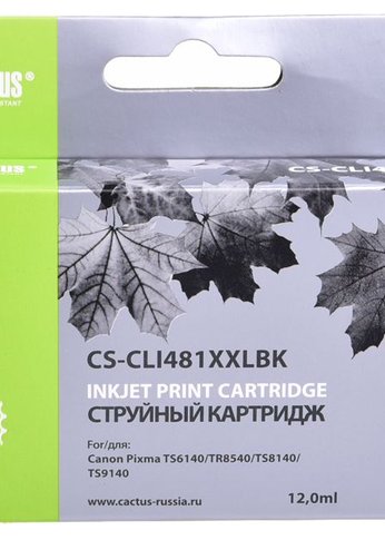 Картридж струйный Cactus CS-CLI481XXLBK черный (12мл) для Canon Pixma TR7540/TR8540/TS6140/TS8140