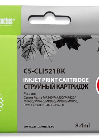 Картридж струйный Cactus CS-CLI521BK черный (8.4мл) для Canon Pixma MP540/MP550/MP620/MP630/MP640/MP660/MP980/MP990/iP3600/iP4600/iP4700/MX860
