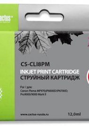 Картридж струйный Cactus CS-CLI8PM светло-пурпурный (12мл) для Canon Pixma iP6600/iP6600d/iP6700/iP6700d/MP960/MP970/PRO 9000