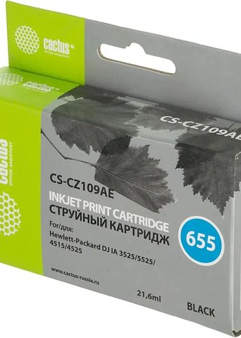 Картридж струйный Cactus CS-CZ109AE №655 черный (21.6мл) для HP DJ IA 3525/5525/4525