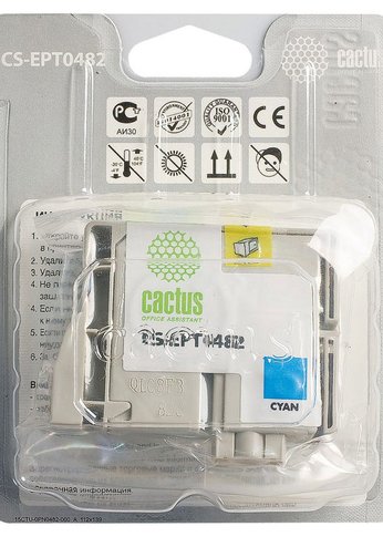 Картридж струйный Cactus CS-EPT0482 T0482 голубой (14.4мл) для Epson Stylus Photo R200/R220/R300/R320/R340/RX500/RX600/RX620/RX640