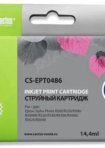 Картридж струйный Cactus CS-EPT0486 T0486 светло-пурпурный (14.4мл) для Epson Stylus Photo R200/R220/R300/R320/R340/RX500/RX600/RX620/RX640