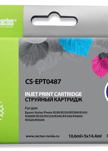 Картридж струйный Cactus CS-EPT0487 T0487 черный/голубой/пурпурный/желтый/светло-голубой/светло-пурпурный набор (88мл) для Epson Stylus Photo R200/R2