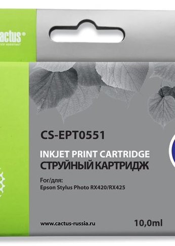 Картридж струйный Cactus CS-EPT0551 T0551 черный (10мл) для Epson Stylus RX520/Stylus Photo R240