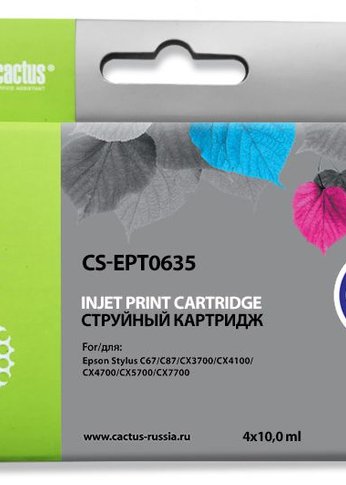 Картридж струйный Cactus CS-EPT0635 T0635 черный/голубой/пурпурный/желтый набор (40мл) для Epson Stylus C67/C87/CX3700/CX4100/CX4700