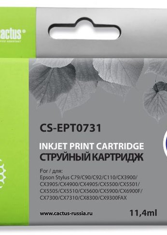 Картридж струйный Cactus CS-EPT0731 T0731 черный (11.4мл) для Epson Stylus С79/C110/СХ3900/CX4900/CX5900/CX7300/CX8300/CX9300