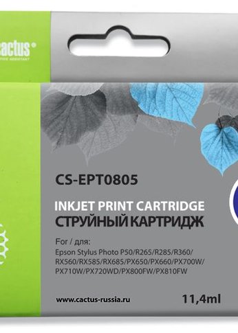 Картридж струйный Cactus CS-EPT0805 T0805 светло-голубой (11.4мл) для Epson Stylus Photo P50/PX650/PX660/PX700/PX700W/PX710/PX710W/PX720/PX720WD/PX80