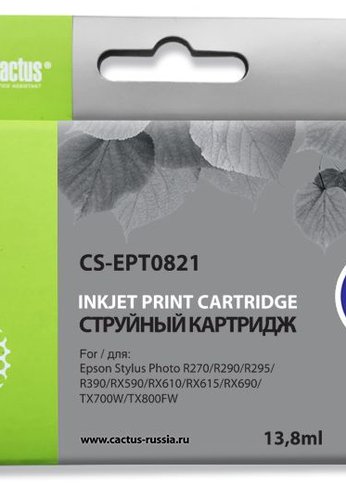 Картридж струйный Cactus CS-EPT0821 T0821 черный (13.8мл) для Epson Stylus Photo R270/290/RX590