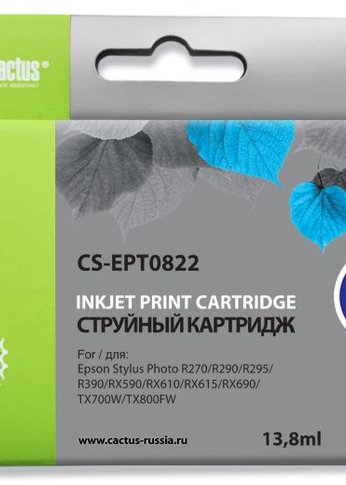 Картридж струйный Cactus CS-EPT0822 T0822 голубой (13.8мл) для Epson Stylus Photo R270/290/RX590