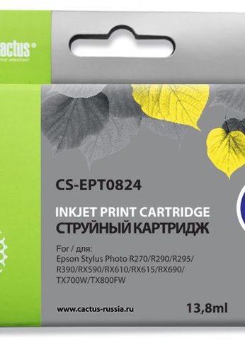 Картридж струйный Cactus CS-EPT0824 T0824 желтый (13.8мл) для Epson Stylus Photo R270/290/RX590