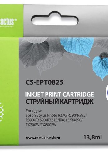 Картридж струйный Cactus CS-EPT0825 T0825 светло-голубой (13.8мл) для Epson Stylus Photo R270/290/RX590