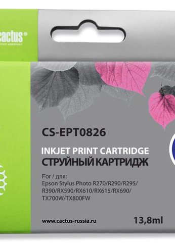 Картридж струйный Cactus CS-EPT0826 T0826 светло-пурпурный (13.8мл) для Epson Stylus Photo R270/290/RX590