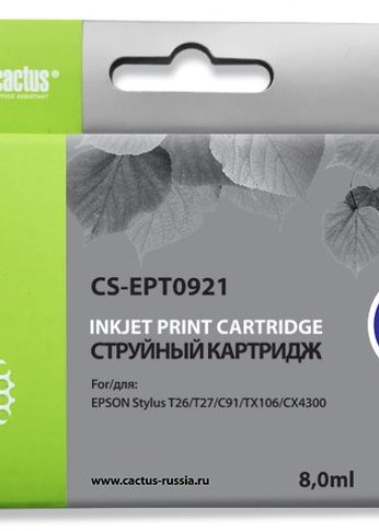 Картридж струйный Cactus CS-EPT0921 T0921 черный (8мл) для Epson Stylus C91/CX4300/T26/T27/TX106/TX109/TX117/TX119