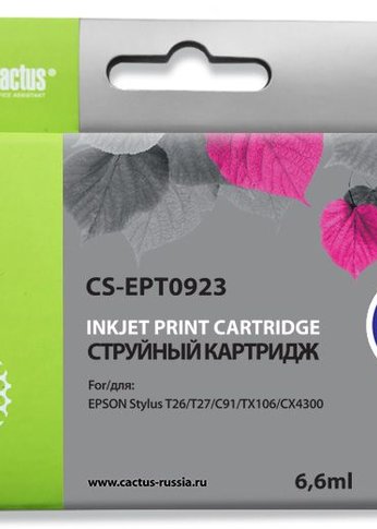 Картридж струйный Cactus CS-EPT0923 T0923 пурпурный (6.6мл) для Epson Stylus C91/CX4300/T26/T27/TX106/TX109/TX117/TX119