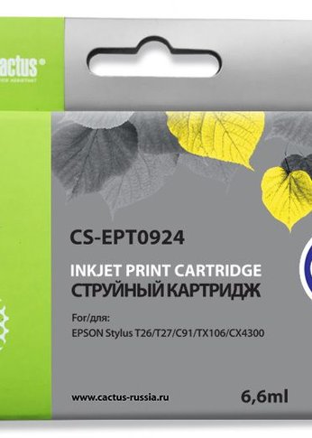 Картридж струйный Cactus CS-EPT0924 T0924 желтый (6.6мл) для Epson Stylus C91/CX4300/T26/T27/TX106/TX109/TX117/TX119