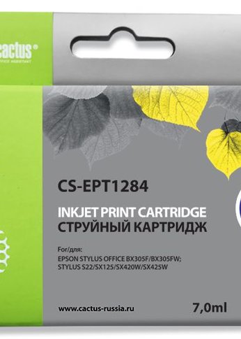 Картридж струйный Cactus CS-EPT1284 T1284 желтый (7мл) для Epson Stylus S22/S125/SX420/SX425/Office BX305