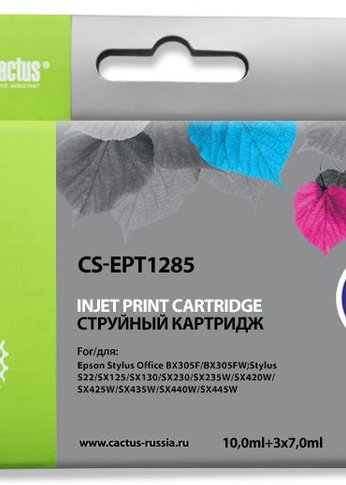 Картридж струйный Cactus CS-EPT1285 T1285 черный/голубой/пурпурный/желтый набор (31мл) для Epson Stylus SX125/SX425W/SX420W/S22/Office BX305F/BX305FW