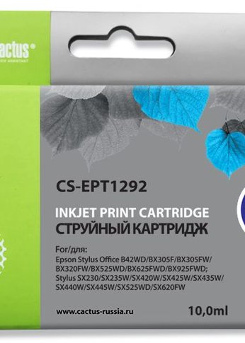 Картридж струйный Cactus CS-EPT1292 T1292 голубой (10мл) для Epson B42/BX305/BX305F/BX320/BX525/BX625/SX420/SX425/SX525/SX621