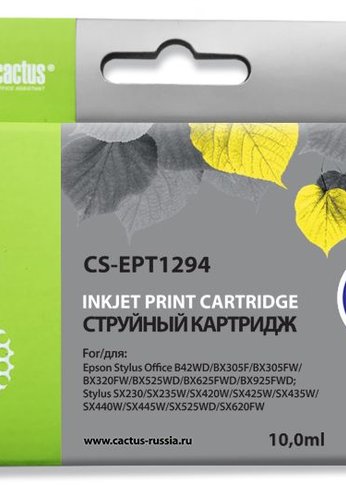 Картридж струйный Cactus CS-EPT1294 T1294 желтый (10мл) для Epson B42/BX305/BX305F/BX320/BX525/BX625/SX420/SX425/SX525/SX623