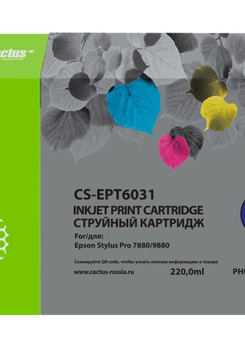 Картридж струйный Cactus CS-EPT6031 T6031 фото черный (220мл) для Epson Stylus PRO 7880/9880