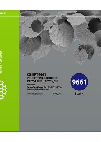 Картридж струйный Cactus CS-EPT9661 T9661 черный (795мл) для Epson WorkForce Pro WF-M5299DW/M5799DWF