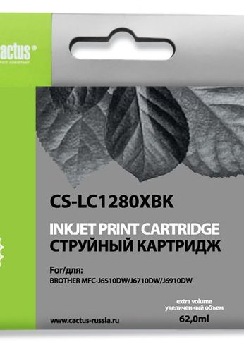 Картридж струйный Cactus CS-LC1280XBK черный (62мл) для Brother MFC-J6510/6910DW