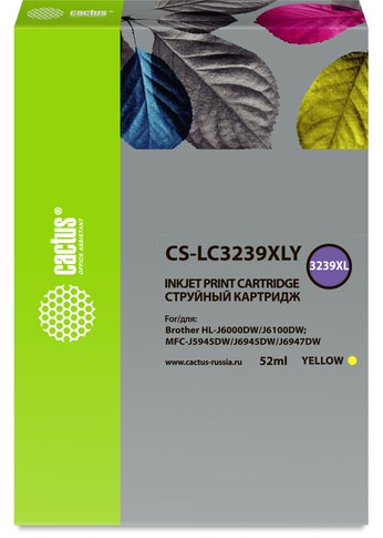 Картридж струйный Cactus CS-LC3239XLY желтый (52мл) для Brother HL-J6000DW/J6100DW