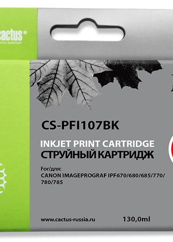 Картридж струйный Cactus CS-PFI107BK черный (130мл) для Canon IP iPF670/iPF680/iPF685/iPF770/iPF780/iPF785/