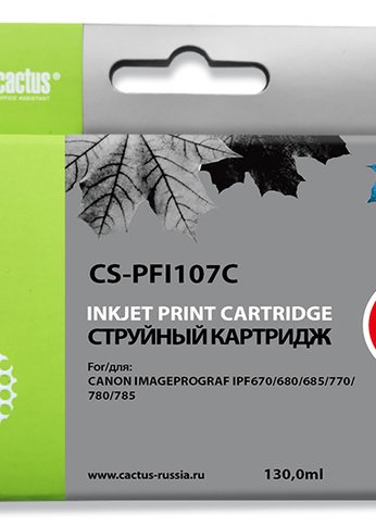 Картридж струйный Cactus CS-PFI107C синий (130мл) для Canon IP iPF670/iPF680/iPF685/iPF770/iPF780/iPF785/