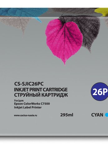 Картридж струйный Cactus CS-SJIC26PC C33S020619 голубой (295мл) для Epson ColorWorks TM-C7500